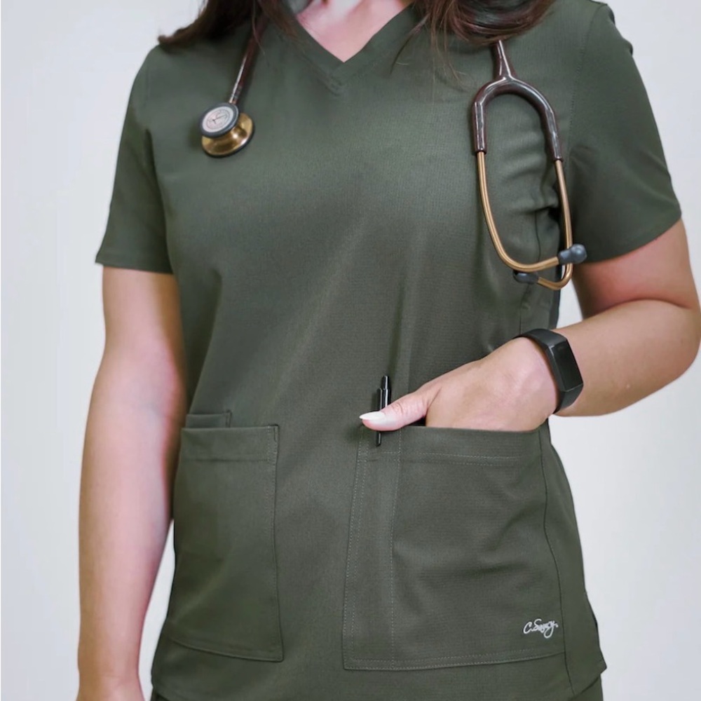 Olive Green Women's V-Neck Scrub Top
